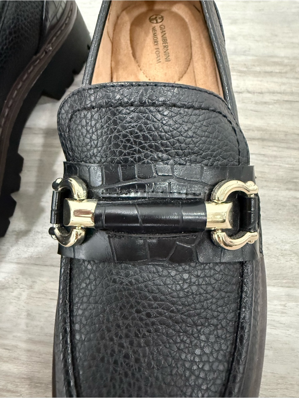 Black Leather Giani Bernini Buckle Loafers - Picture 6 of 6